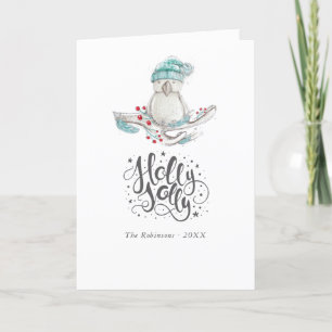 Watercolor Winter Bird Christmas photo Holiday Card
