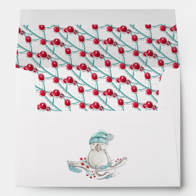 Watercolor Winter Bird Holly Jolly Christmas Envelope (Back (Bottom))