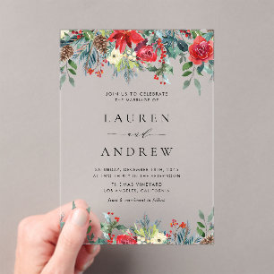 Watercolor Winter Blooms Botanical Wedding Acrylic Invitations