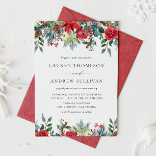 Watercolor Winter Blooms Botanical Wedding Invitation