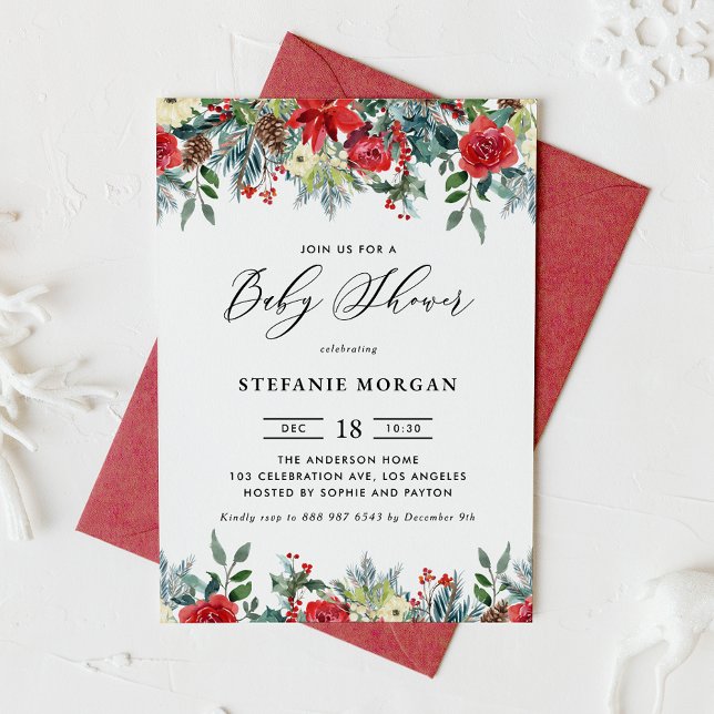Watercolor Winter Blooms Garland Baby Shower Invitation (Creator Uploaded)