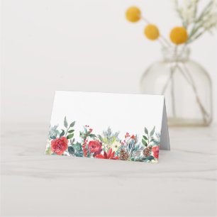 Watercolor Winter Blooms Garland Botanical Wedding Place Card