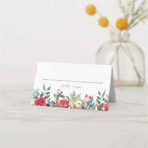 Watercolor Winter Blooms Garland Botanical Wedding Place Card