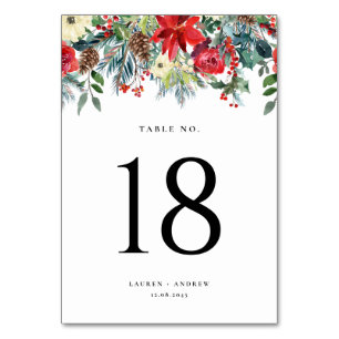 Watercolor Winter Blooms Garland Botanical Wedding Table Number