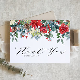 Watercolor Winter Blooms Garland Botanical Wedding Thank You Card