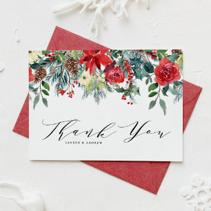 Watercolor Winter Blooms Garland Botanical Wedding Thank You Card