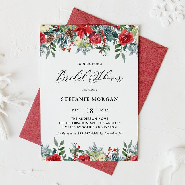 Watercolor Winter Blooms Garland Bridal Shower Invitation (Creator Uploaded)