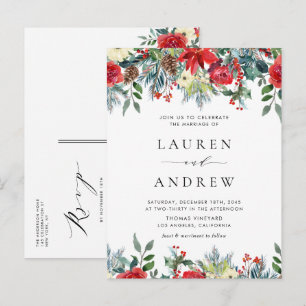 Watercolor Winter Blooms Garland Floral Wedding Invitation Postcard