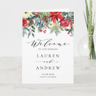 Watercolor Winter Blooms Garland Wedding Program Programme