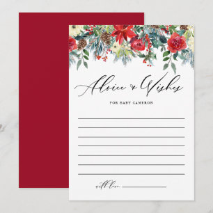 Watercolor Winter Blooms Garland Wishes for Baby Advice Card