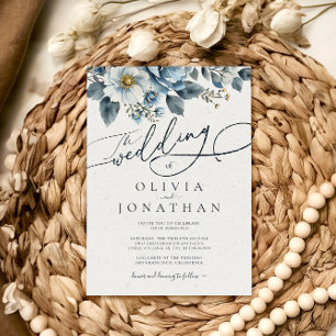 Watercolor Winter Blue Floral Wedding Party Invitation