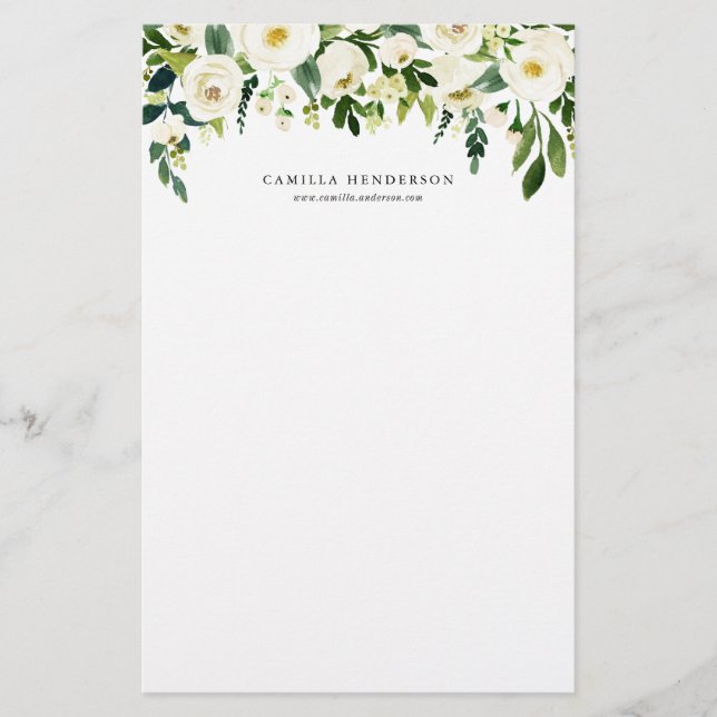 Watercolor Winter Botanical Floral Garland Stationery (Front)