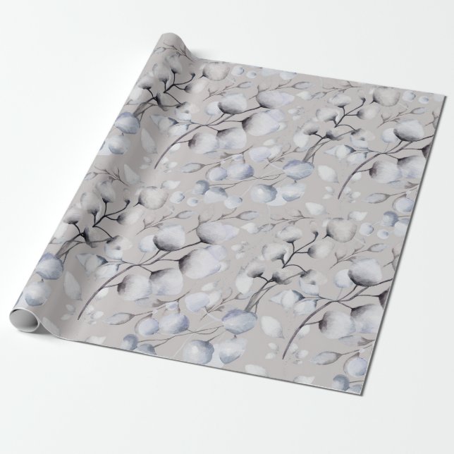 Watercolor Winter Botanicals Wrapping Paper (Unrolled)