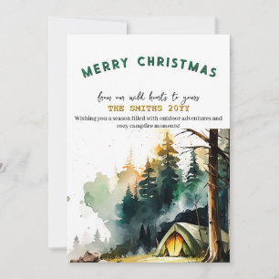 Watercolor Winter Camping Forest Outdoor Christmas Holiday Card
