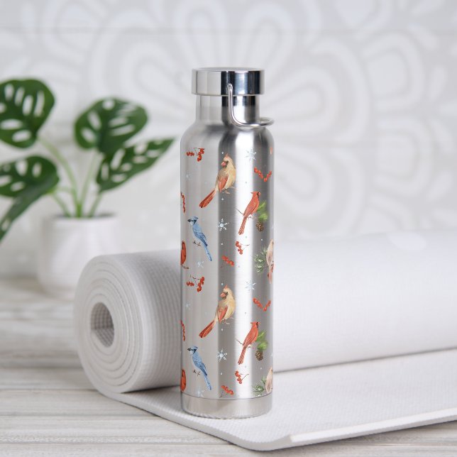 Watercolor Winter Cardinal Birds Water Bottle (Yoga)