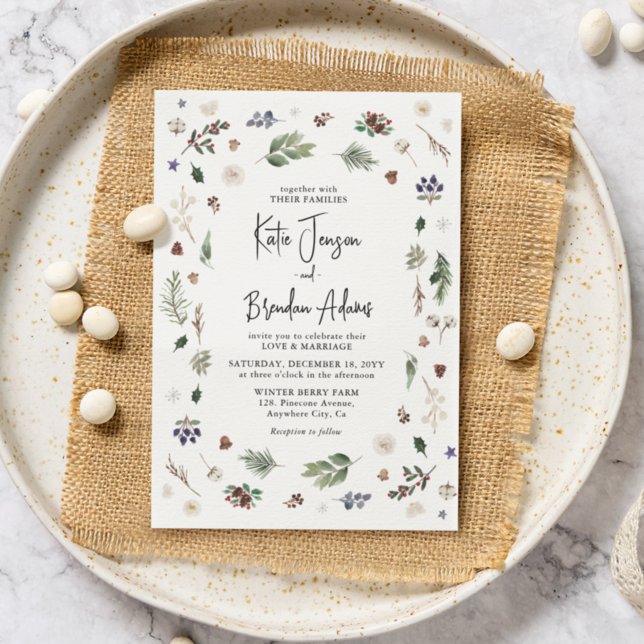 Watercolor Winter Christmas Foliage Wedding  Invitation (Creator Uploaded)