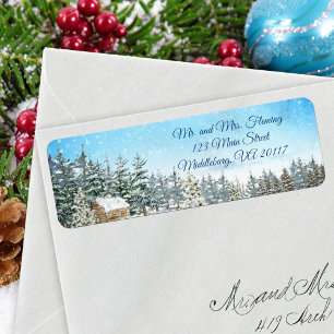 Watercolor Winter Christmas Forest Cabin