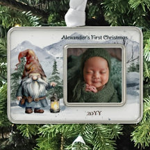 Watercolor Winter Christmas Gnome Baby Photo