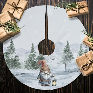 Watercolor Winter Christmas Gnome Brushed Polyester Tree Skirt