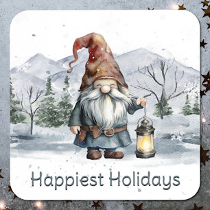 Watercolor Winter Christmas Gnome Coaster