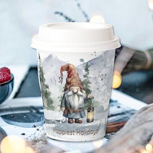 Watercolor Winter Christmas Gnome Paper Cups