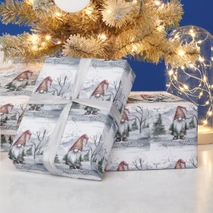 Watercolor Winter Christmas Gnome Wrapping Paper