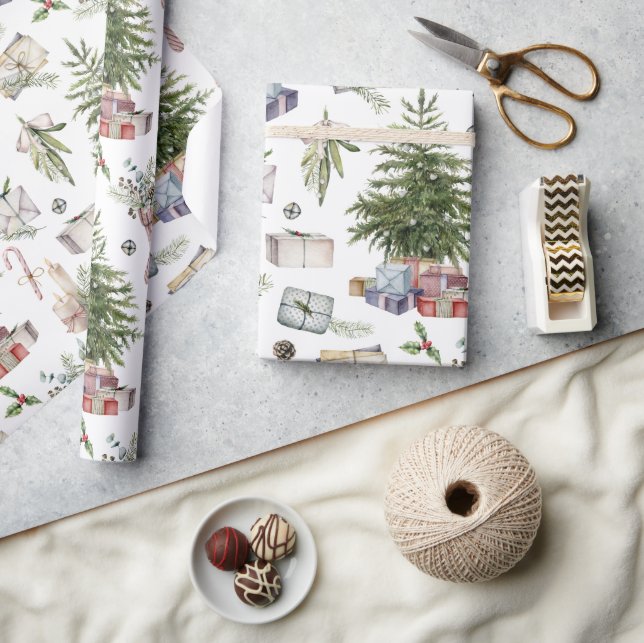 Watercolor Winter Christmas Holidays Wrapping Paper (Crafts)