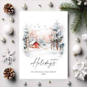 Watercolor Winter Christmas Landscape Corporate Holiday Card