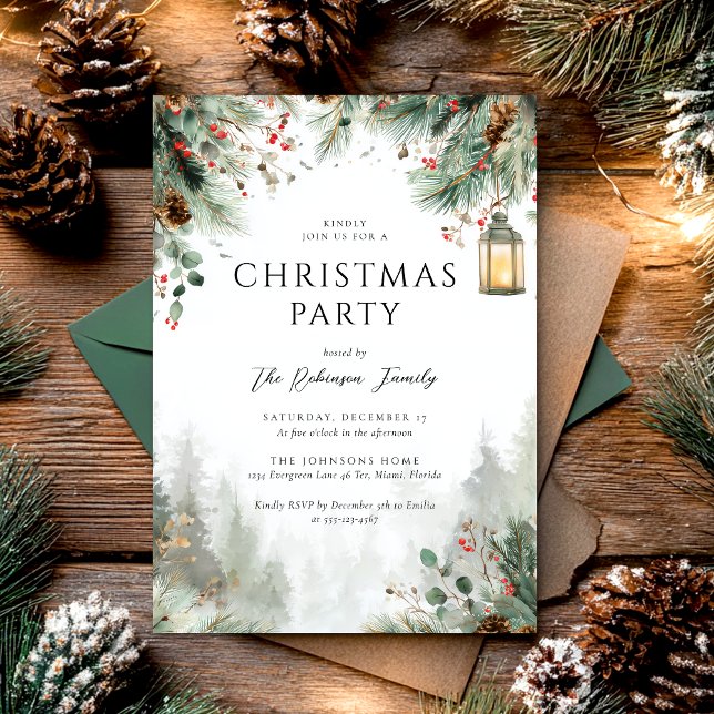 Watercolor Winter Christmas Party Greenery  Invitation (Creator Uploaded)
