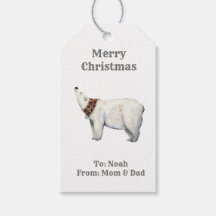 Watercolor winter christmas polar bear Gift Tag