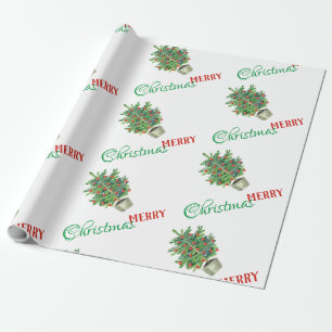 Watercolor Winter Christmas Tree Merry Christmas Wrapping Paper