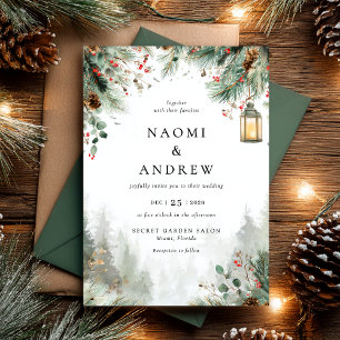 Watercolor Winter Christmas Wedding Invitation