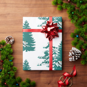 Watercolor Winter Christmas Woodland Trees Wrapping Paper