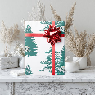 Watercolor Winter Christmas Woodland Trees Wrapping Paper