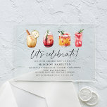 Watercolor Winter Cocktails Birthday Party Acrylic Invitations<br><div class="desc">Cheers to a fabulous celebration with these modern birthday party invitations! Featuring watercolor illustrations of festive winter and holiday cocktails in warm hues of red, green, orange, and brown, these invitations exude seasonal charm. The phrase "Let's Celebrate!" is displayed in a stylish handwritten script, with your party details elegantly arranged...</div>