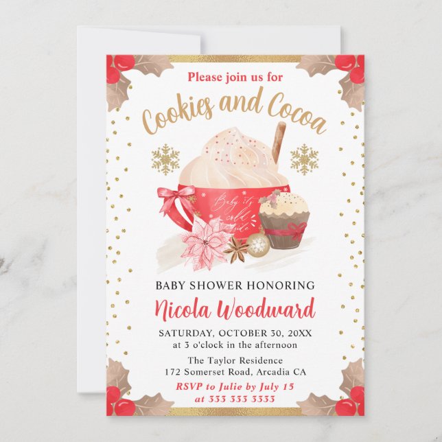 Watercolor Winter Cookies and Cocoa Baby Shower Invitation (Front)