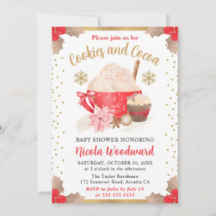 Watercolor Winter Cookies and Cocoa Baby Shower Invitation