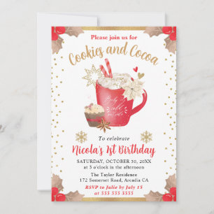 Watercolor Winter Cookies and Cocoa Birthday Invitation