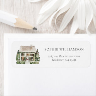 Watercolor Winter Cosy Christmas House  Address