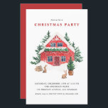 Watercolor Winter Cottage Christmas Party Invite<br><div class="desc">Invite family and friends to your Christmas party with this customisable Christmas party invitation. It features watercolor winter scene of a red cottage,  rabbits and trees. This watercolor Christmas party invitation is fully customisable. Personalise by adding your details.</div>