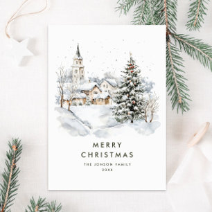 Watercolor Winter Country Christmas Tree Holiday Card