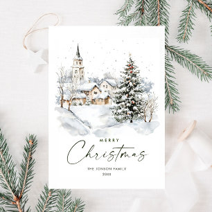 Watercolor Winter Country Christmas Tree Holiday Card