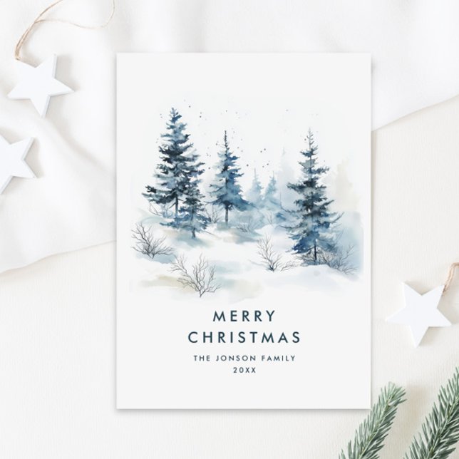 Watercolor Winter Country Landscape Christmas Holiday Card (Creator Uploaded)