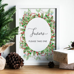 Watercolor winter evergreen Favors sing poster