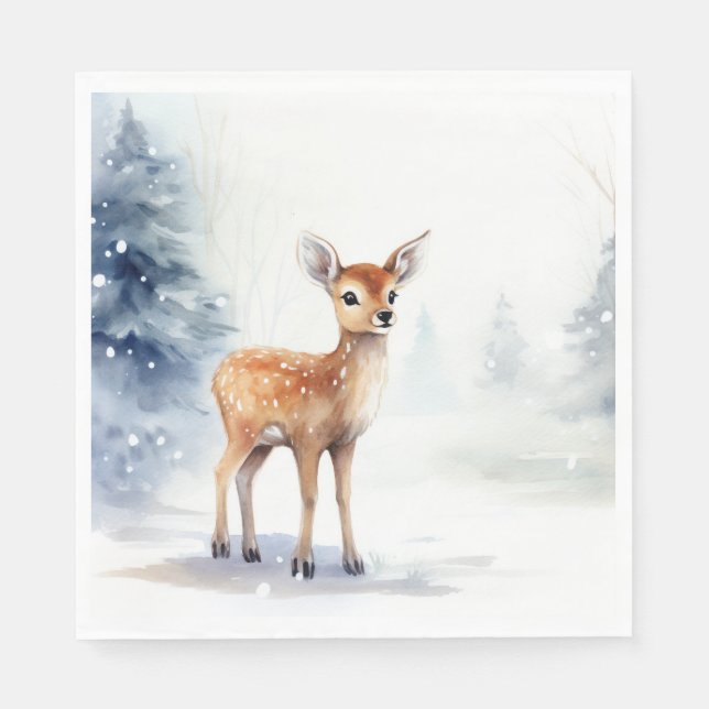 Watercolor Winter Fawn Napkin (Front)
