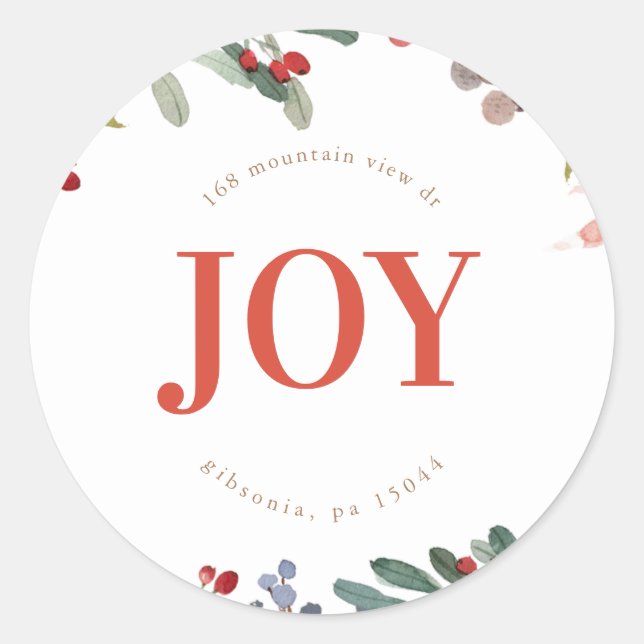 Watercolor Winter Floral Garland Classic Round Sticker (Front)