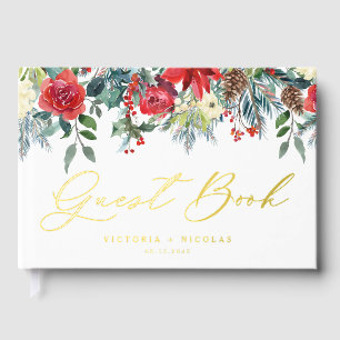Watercolor Winter Floral Garland Photo Wedding Guest Book