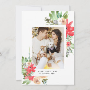 watercolor winter floral merry christmas photo holiday card