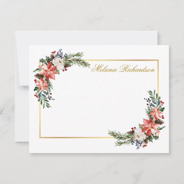 Watercolor Winter Floral Personalised Gold Card (Front)