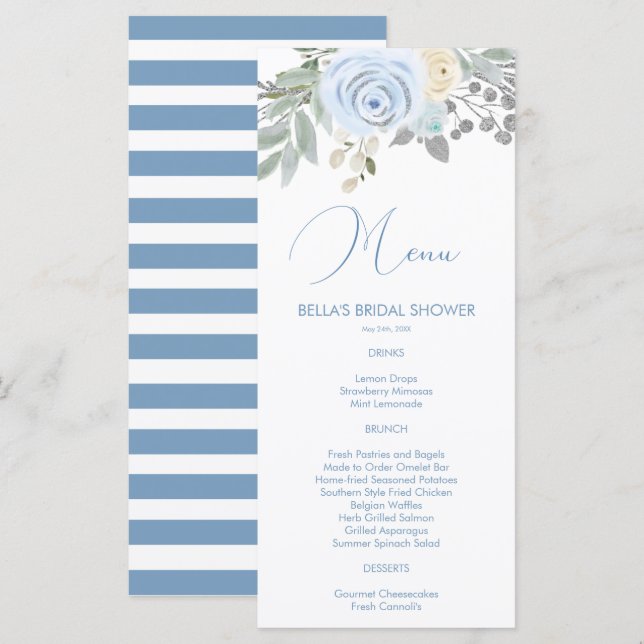 Watercolor Winter Flower Bridal Shower Menu (Front/Back)